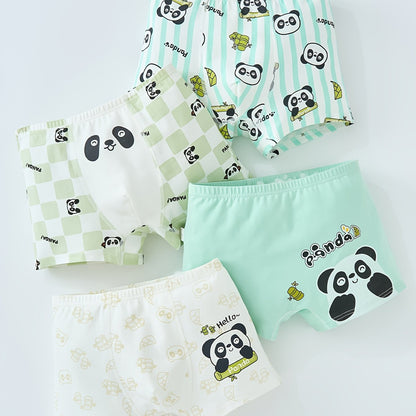 4pcs Boys Cotton Underwear Soft Breathable Cartoon Panda Pattern Comfy Boxers Briefs