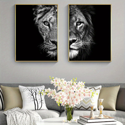 2pcs African Lion Wall Poster - Unframed Canvas Painting for Home Decor - 15.7x23.6in/40cmx60cm - Black and White Design