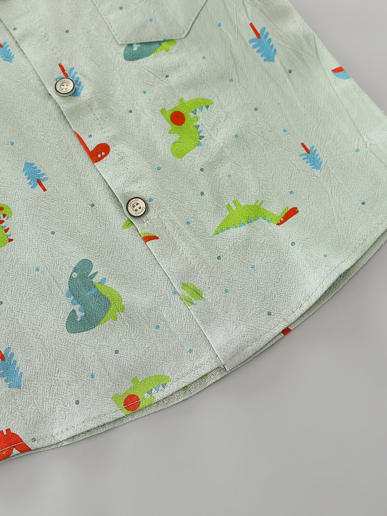2pcs Baby Boys Dinosaur Print Button Short Sleeve Shirt Top &amp; Elastic Waist Shorts Set Toddler Summer Clothes For Daily &amp; Outdoor Wear