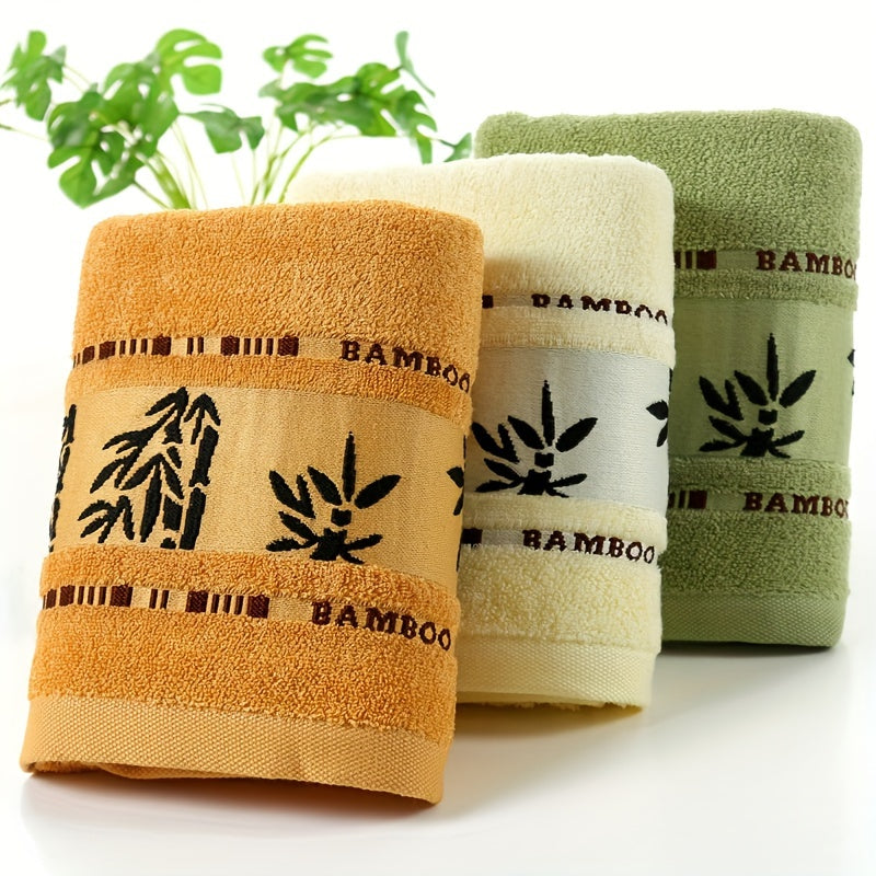 Self Bamboo Fiber Bath Towel 3pcs / 3pcs Bamboo Embroidered Bath Towel Set, Absorbent & Quick-drying Showering Towel, Super Soft & Light Beige-friendly Bathing Towel, for Home Bathroom, Ideal Bathroom Supplies 70*140cm/27.5*5