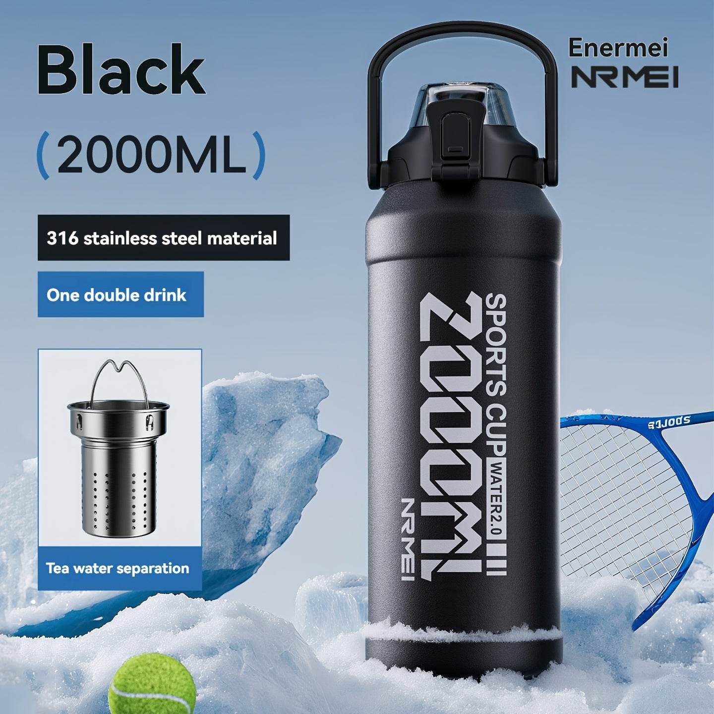 NRMEI Insulated Water Bottle with Straw, Double-Wall Vacuum Stainless Steel Thermos with Handle, Perfect for Sports and Gym Use