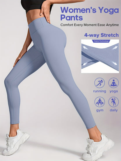 Women'S High-Waisted Elastic Yoga Pants - Compression, Stretchy & Comfortable for Fitness, Running, and Daily Wear - Solid Color Design, Workout Pants| highwaisted Leggings|Stretchy Fabri