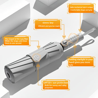 10 bone 3+3 glass fiber bone automatic folding umbrella, enlarged and thickened black rubber sunscreen coating, reinforced protective aluminum alloy skeleton, simple solid color design, unisex business sunshade dual-use umbre