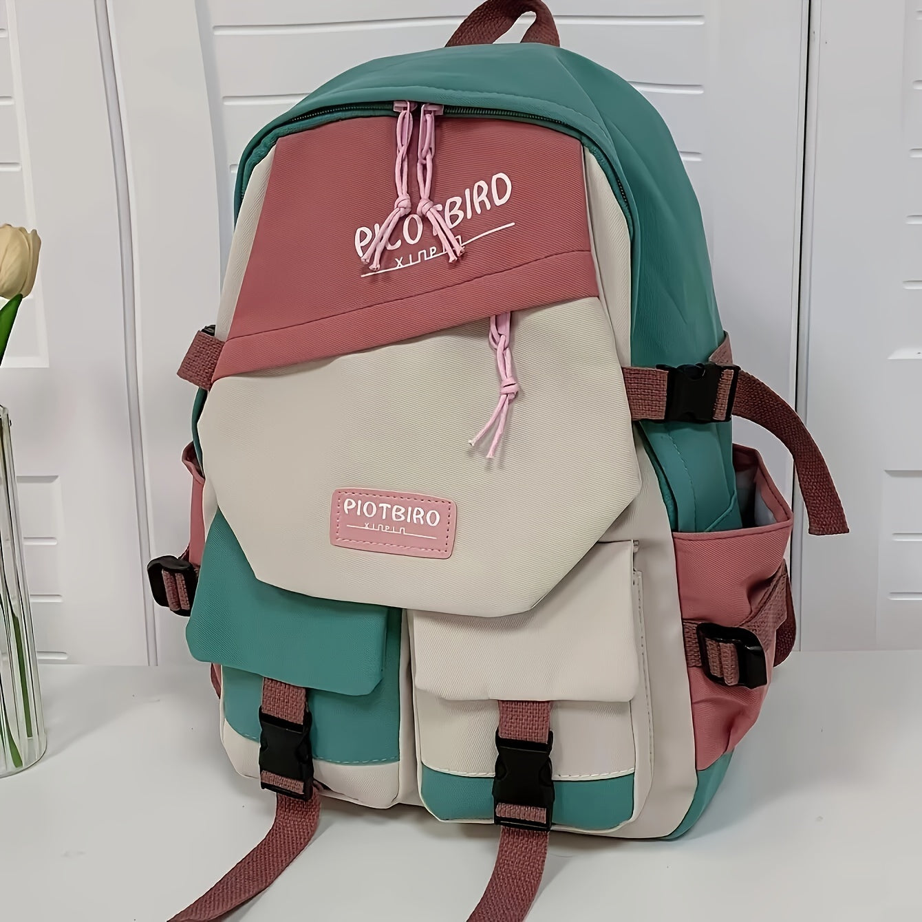 Aesthetic Color Contrast Travel Backpack, Large Capacity Flap Schoolbag, Japanese Preppy Style Bookbag For Students Back To School