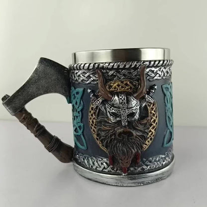 1pc Viking Axe Design 15.2oz Stainless Steel Beer Mug - Insulated, Reusable, Hand Wash Only - Multipurpose Coffee Cup for Christmas, Halloween, Easter, Hanukkah, Father'S Day Gift