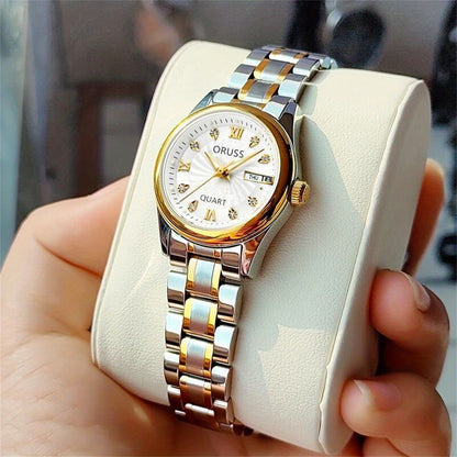 Luxury Rhinestone Decor Quartz Watch Waterproof Calendar Luminous Analog Wristwatch For Daily Life Business Travel Vacation Date Watch