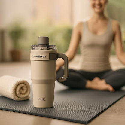 800ml/1200ml Large Capacity Ceramic Coating Liner Stainless Steel Cup Vacuum Keep Warm Cold Mug Cup with Straw Lid Handle for Coffee Coke Carbonated Beverages Ice Leakproof for School Office Outdoor Yoga sports, Travel Coffee