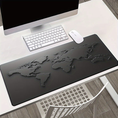 1pc XXL World Map Mouse Pad - Large Desk Mat for Gaming & Office Decor, Non-Slip Rubber Base, Durable Stitched Edges, Smooth Surface, Multi-Functional Black and White Design, Mouse Pads for Desk