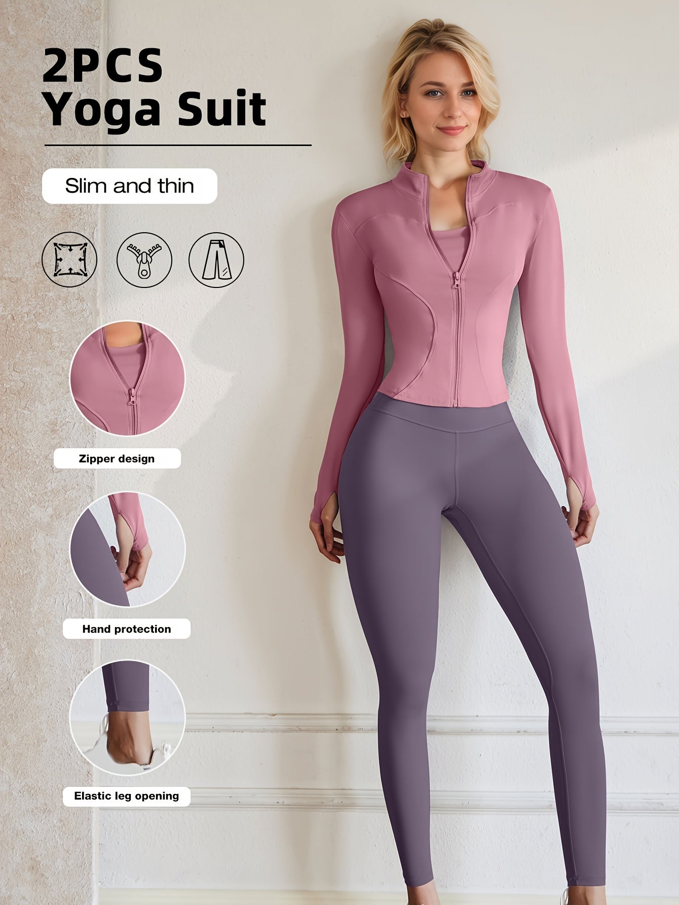 European Code Polyester Fabric Gym Running Clothes Long Sleeve Sports Jacket Cycling and Walking Tightening Buttocks Pants Fitness Suit