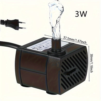 1pc AC 220V 3W~5W~10W EU Plug Submersible Water Pump for Aquarium Fountain, Air Fish Pond, Water Tank Filter, Fish Pond Aquarium Garden Fountain, Without Battery