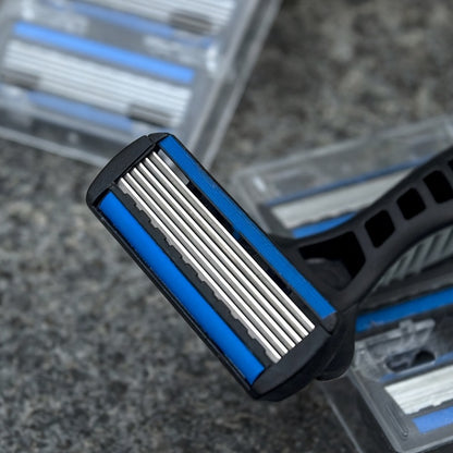 Men's Manual Shaver Set, 2 Handle + 24 Blades, Safety Razor 6-Layers Stainless Steel Hair Removal Shaving Blades Replaceable Shaver Heads, Shaving Tools