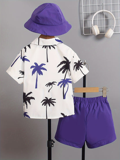 Boys' Summer Fashion Street Shirt Three-piece Set Only Selling Hats, Shirts and Shorts, Perfect for Outdoor
