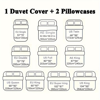 3pcs Nihe Dayu Printed Duvet Cover Set, All-Season Bedding with Zipper Closure, Machine Washable Polyester 100., Sanded Craftsmanship, Leaf Pattern Design, Duvet Cover Set For Bedroom Decor, Duvet Cover Set