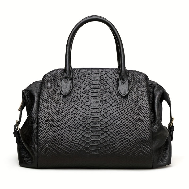 Elegant Black Snake Pattern Handbag for Women - Large Capacity, Detachable Shoulder Strap, Vegan Synthetic Faux Leather, Perfect for Daily Use and Work, Ideal Holiday Gift, Versatile Trolley | Avantgarde Style | Synthetic Fa