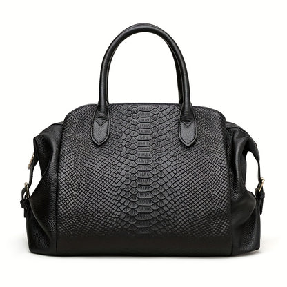 Elegant Black Snake Pattern Handbag for Women - Large Capacity, Detachable Shoulder Strap, Vegan Synthetic Faux Leather, Perfect for Daily Use and Work, Ideal Holiday Gift, Versatile Trolley | Avantgarde Style | Synthetic Fa