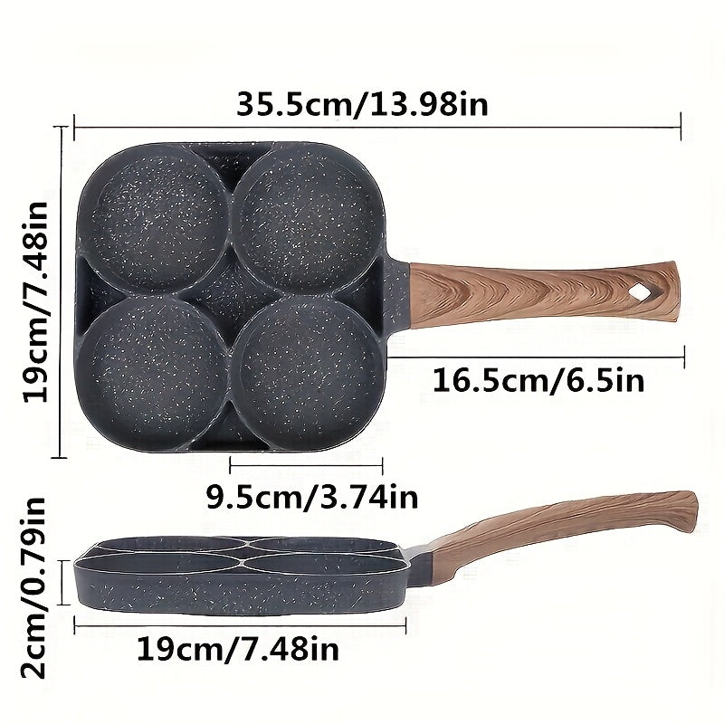 4-Hole Non-Stick Frying Pan with Wooden Handle - Maifanstone Coating, Induction Compatible, Durable Cookware for Eggs, Pancakes, and More, Modern Kitchen Cookware | Ideal Gift For Holidays, Christmas, Halloween, Frying Pan Fo