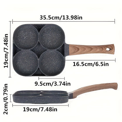 4-Hole Non-Stick Frying Pan with Wooden Handle - Maifanstone Coating, Induction Compatible, Durable Cookware for Eggs, Pancakes, and More, Modern Kitchen Cookware | Ideal Gift For Holidays, Christmas, Halloween, Frying Pan Fo
