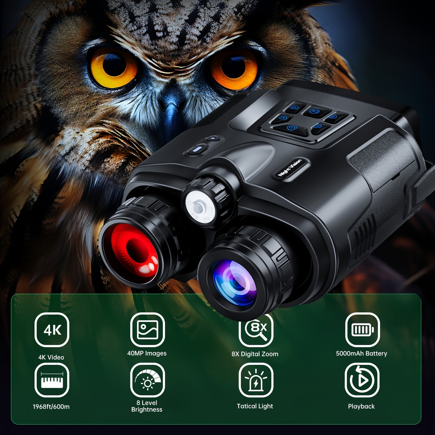 8x 4K Ultra HD Digital Night Vision Binoculars - 5000mAh long-lasting Li-ion battery, 3-inch high-resolution display, 600m long range detection - ideal for wildlife observation, valentine's day, gift for your love