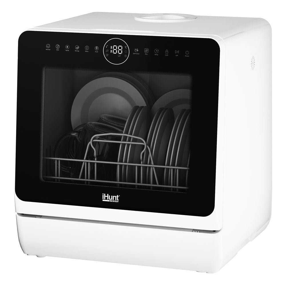 Compact Ihunt Bro Dishwasher Xpert, Turbo Clean, 950W, Drain Pump, Digital Control, Class B, 6 Programs, Heating / Drying, Water Supply Tap / Manual, 5L Water Reserve, 45Cm, White