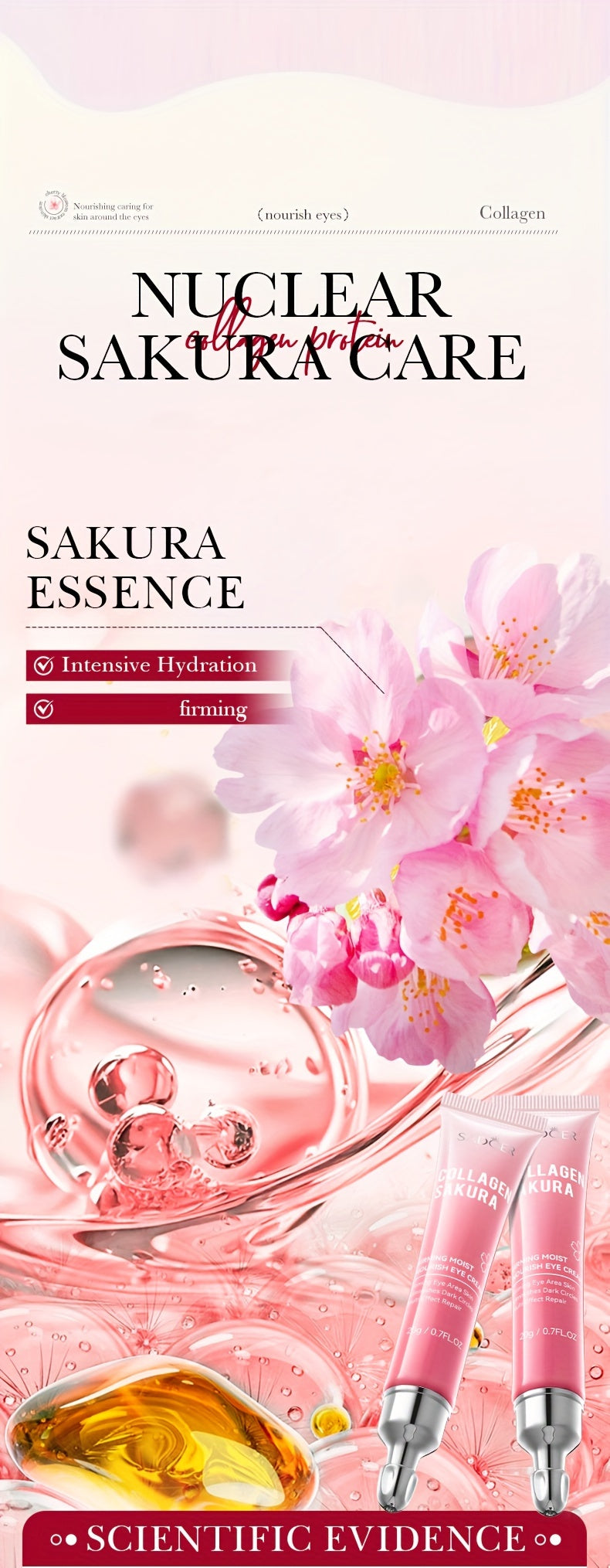 [Top-Rated] Sakura Collagen Eye Cream - 20g, Hydrating & Firming, Reduces Dark Circles & Wrinkles, for All Skin Types, Hypoallergenic with Hyaluronic Acid, Caffeine & Ceramides, Moisturizing & Anti-Aging,, Suitable for Sensit