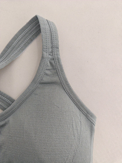 2pcs Stretchy Solid Racer Back Sports Bra, Comfy & Breathable Push Up Fitness Bra, Women's Lingerie & Underwear