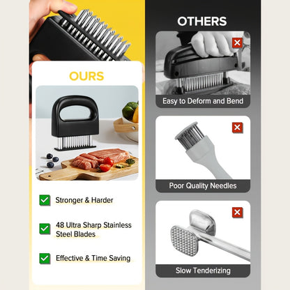1pc Household Multifunctional Stainless Steel Meat Tenderizer, 48 Pine Needles Meat Tenderizer - a Must for Meat Marinating! Highly Efficient Meat Tenderizer, One-Click to Create Delicious Tender Meat, a New Choice of Kitchen