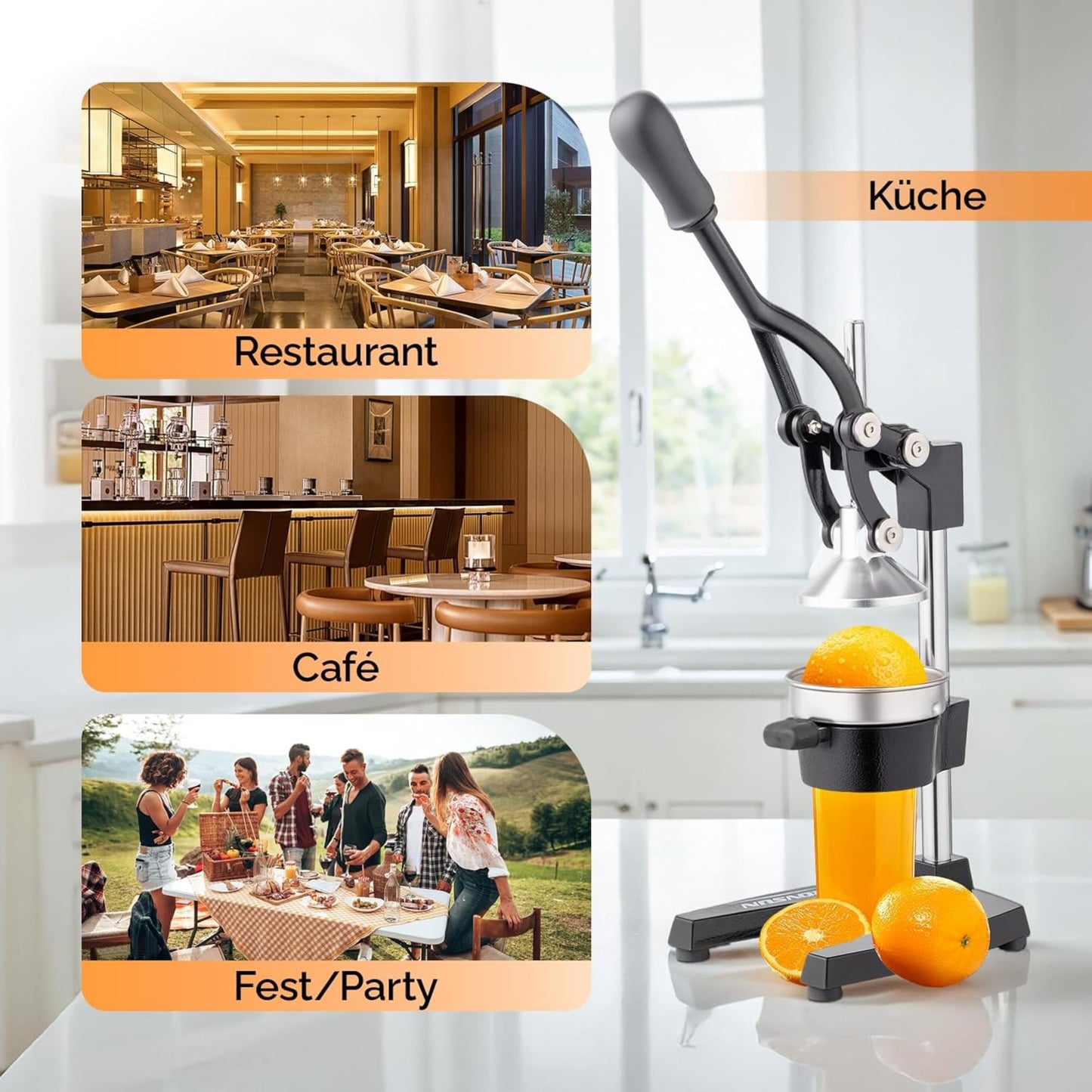 Bonnlo Heavy-Duty Manual Juicer with Removable Top Filter - Heavy-Duty 316 Stainless Steel Citrus, Apple, Orange, Lemon, Lime, Grapefruit Press - Non-Electric Mincer for Home & Commercial Use - Easy-Clean Design, Compact Juic