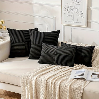 4pcs of mixed pillows (2pcs of square + 2pcs of rectangle) with pillow core, regular surface, all-match wear-resistant corduroy striped pillow, suitable for sofa bedroom living room balcony decoration pillow