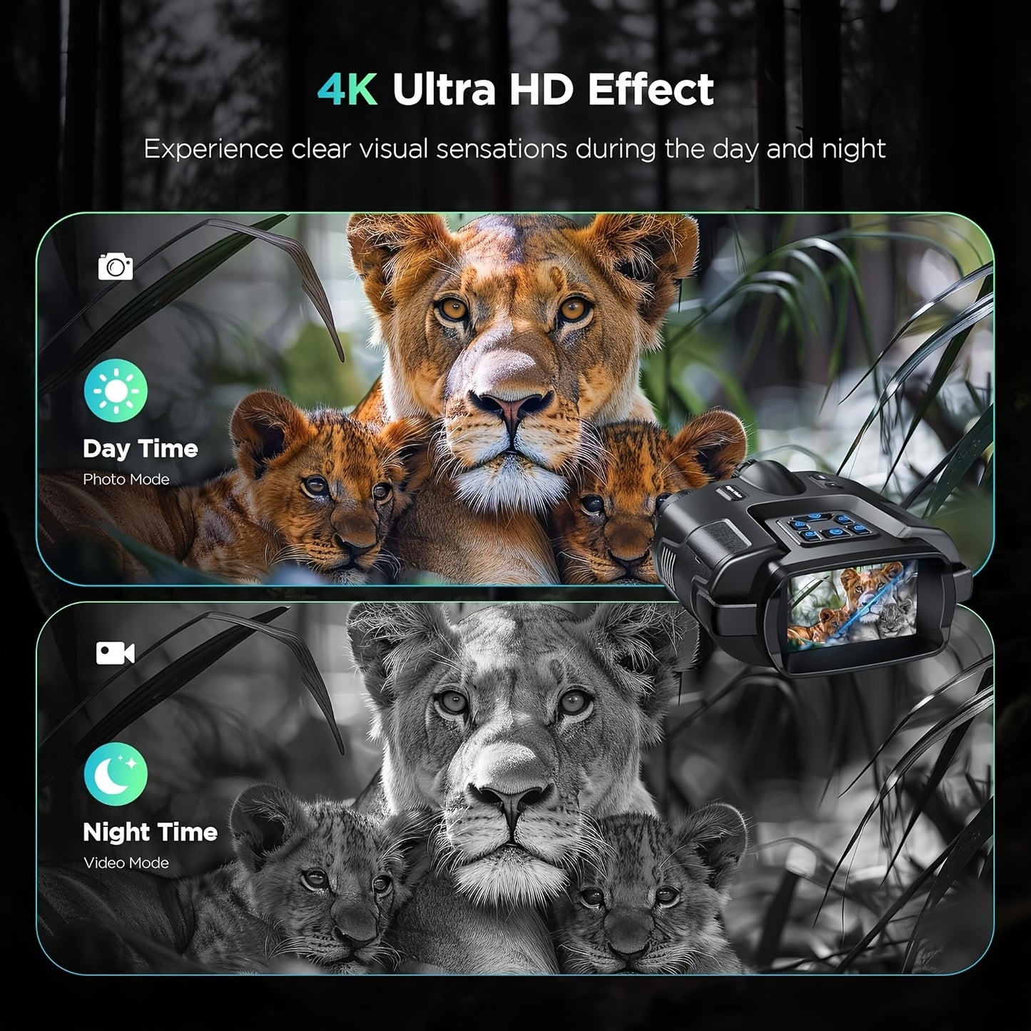 8x 4K Ultra HD Digital Night Vision Binoculars - 5000mAh long-lasting Li-ion battery, 3-inch high-resolution display, 600m long range detection - ideal for wildlife observation, valentine's day, gift for your love