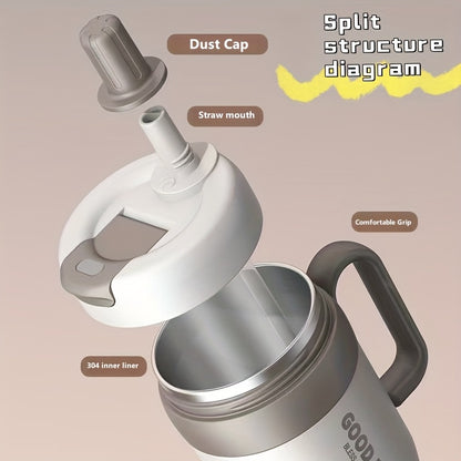 Copo térmico em aço inoxidável 304 com parede dupla e pega, capacidade de 720ml, com palhinha – Caneca desportiva portátil para viagens e atividades ao ar livre, garrafa de água essencial de alta capacidade para carro e atividades ao ar livre.