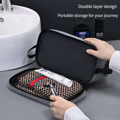 Men's double-layer zipper toiletry bag, large capacity travel storage makeup bag, portable makeup storage bag