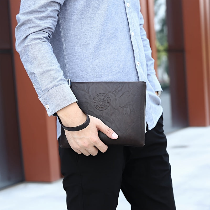 Bolsa de mão macia para homem, bolsa de pulso tipo envelope para uso diário.