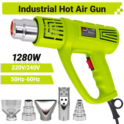 Kit de pistola de ar quente DKEOF 1280W para serviço pesado com definições de temperatura dupla (150°C/650°C), proteção contra sobreaquecimento, aquecimento rápido, cabo ergonómico e construção durável - para encolher PVC e soldar.