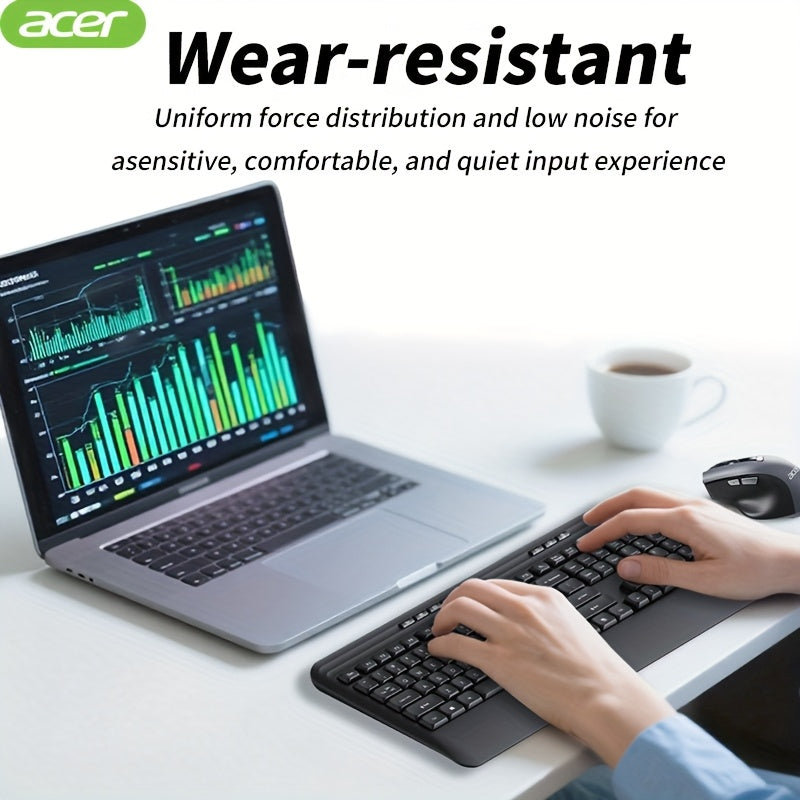 ACER Wireless Keyboard and Mouse Combo, Full-Size Quiet Ergonomic Keyboard Mouse Set, Compatible with Multiple Systems, Lightweight & Durable, Suitable for Office/Home Use