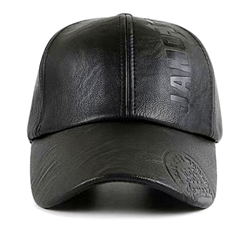 Men's High Quality PU Leather Baseball Cap with Adjustable Snap Closure - Embossed Vintage 1993 JAM Design, Black Casual Hat for Christmas & Outdoor Activities, Adjustable Baseball Cap