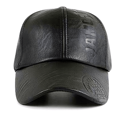 Men's High Quality PU Leather Baseball Cap with Adjustable Snap Closure - Embossed Vintage 1993 JAM Design, Black Casual Hat for Christmas & Outdoor Activities, Adjustable Baseball Cap