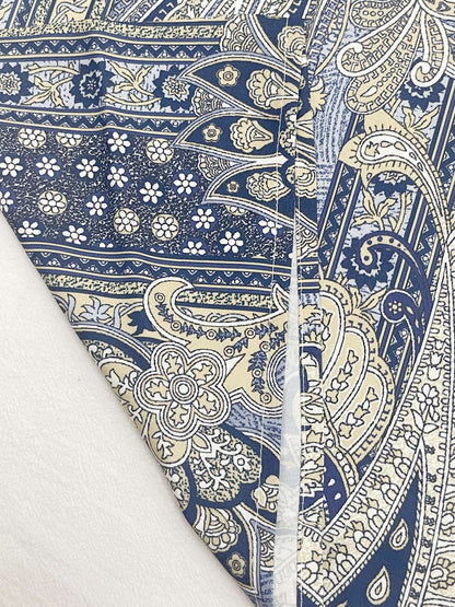 Plus Size Boho T-shirt, Women's Plus Paisley Print Contrast Lace Half Sleeve V Neck T-shirt