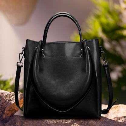 Women'S Genuine Leather Tote & Crossbody - Elegant Minimalist Hand with Golden-Tone Hardware, Zipper Closure, Golden-Tone Hardware &, Sturdy Base For Everyday & Formal Use, Versatile Accessory, Sleek Design, Durable Construct