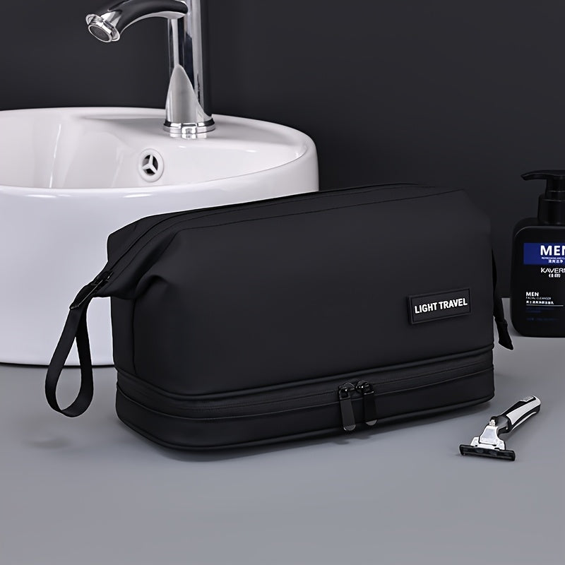 Men's double-layer zipper toiletry bag, large capacity travel storage makeup bag, portable makeup storage bag