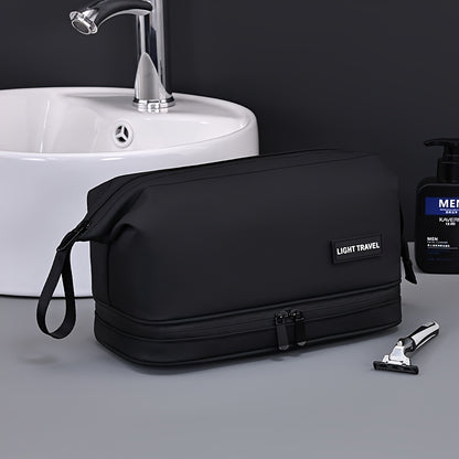 Men's double-layer zipper toiletry bag, large capacity travel storage makeup bag, portable makeup storage bag