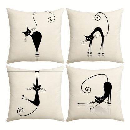 4pcs Playful Black Cat Throw Pillow Covers | Boho Chic Decorative Cushion Covers, 44.96x44.96 cm, Polyester with Zip Closure | Ideal for Sofa, Bedroom, Office & Farmhouse | Hand Washable, Paisley Pattern, Decorative Pillows