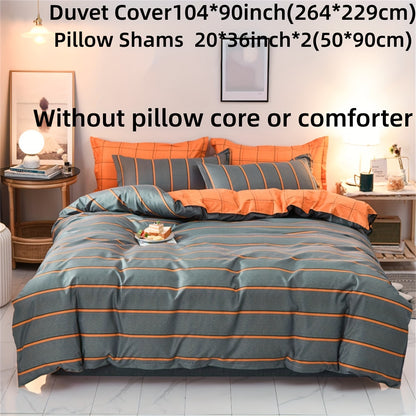 3-Piece Polyester Duvet Cover Set, Striped Print Bedding Set, Soft Comfortable Duvet Cover, For Bedroom, Guest Room (1*Duvet Cover + 2*Pillowcase, no core)