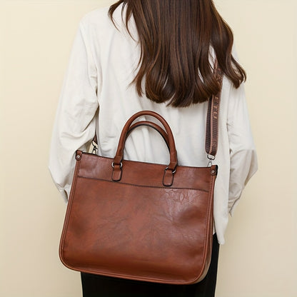 Stylish Brown Tote with Golden-Tone Hardware - Large Capacity, Detachable Shoulder Strap, Perfect for Work, Travel, And Everyday Use, Travel Tote | Sleek Tote Design | Durable