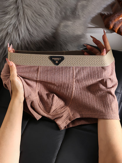 4pcs Men's Cotton Boxer Briefs - Breathable Soft Underwear with Elastic Waistband & Geometric Pattern, Multi-Color (Beige/Navy/Dark Grey/Light Brown) - Plus Size Youth & Adult Casual & Running Shorts - Machine Washable Light