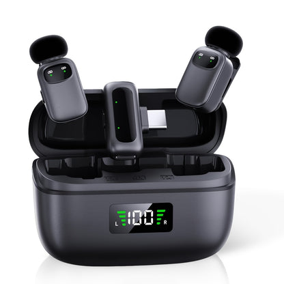 ZEALSOUND T1 Mini Wireless Lavalier Microphone with AI Noise Cancellation & Voice Changer, USB-C Portable Lapel Mic, Plug & Play Wireless Mic with Stand, Built-in Battery Display, Compatible with Android/Phone/PC/Laptop for S