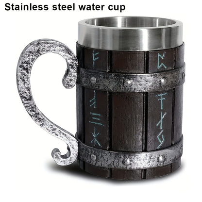 1pc Creative Barrel Cup, 20oz Stainless Steel Mug, Reusable Multipurpose Coffee Mug for Men, with Resin Crafted Double-Wall Design, for Juice Beverage Cup - Hand Wash Only
