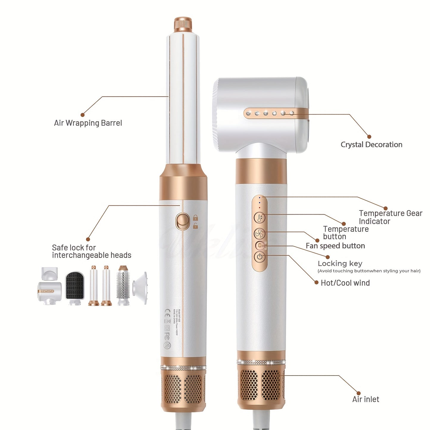 Hair Dryer Brush 7 In 1 Hair Styling Tools Blow Dryer Brush Set With Diffuser 110000 RPM High Speed Ionic Volumizer Drying Curling Wand Professional Air Curler Hair Straightener