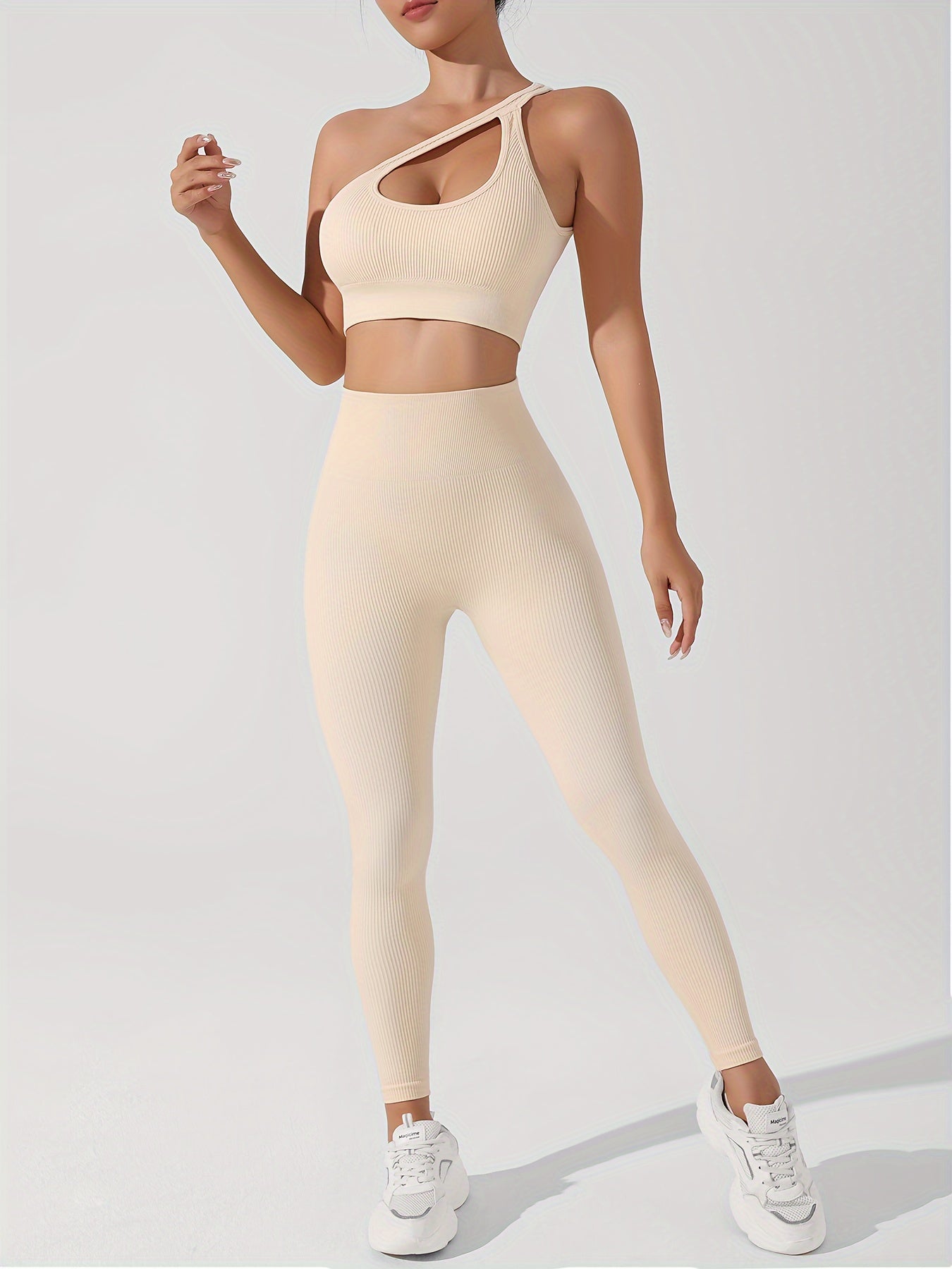 Women's 2pcs Yoga Set: Sexy One-Shoulder Sports Bra & High-Waist Butt Lifting Leggings - Stretchy, Non-See-Through Activewear