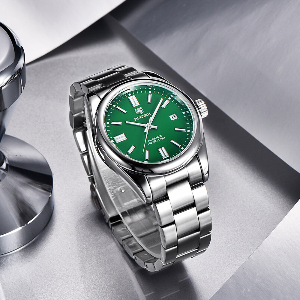 1pc BENYAR Men's Mechanical Wristwatch, 10Bar Waterproof Automatic Watch, Stainless Steel Sports Diving Watch For Men, Ideal choice for Gifts