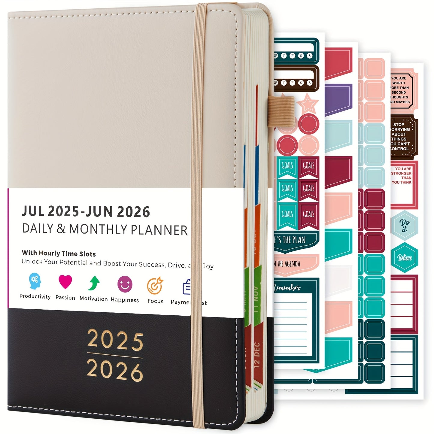 2025-2026 Academic Planner with 12-Month Labels - Daily and Monthly Management Organizer, Marker Section, Faux Leather Cover, 21.34cm x 14.48cm Adult Back Planner, Academic Planner Notebook, Organized Layo